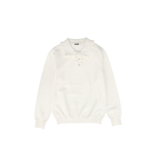 LILOU IVORY RUFFLE TRIM KNIT SWEATER