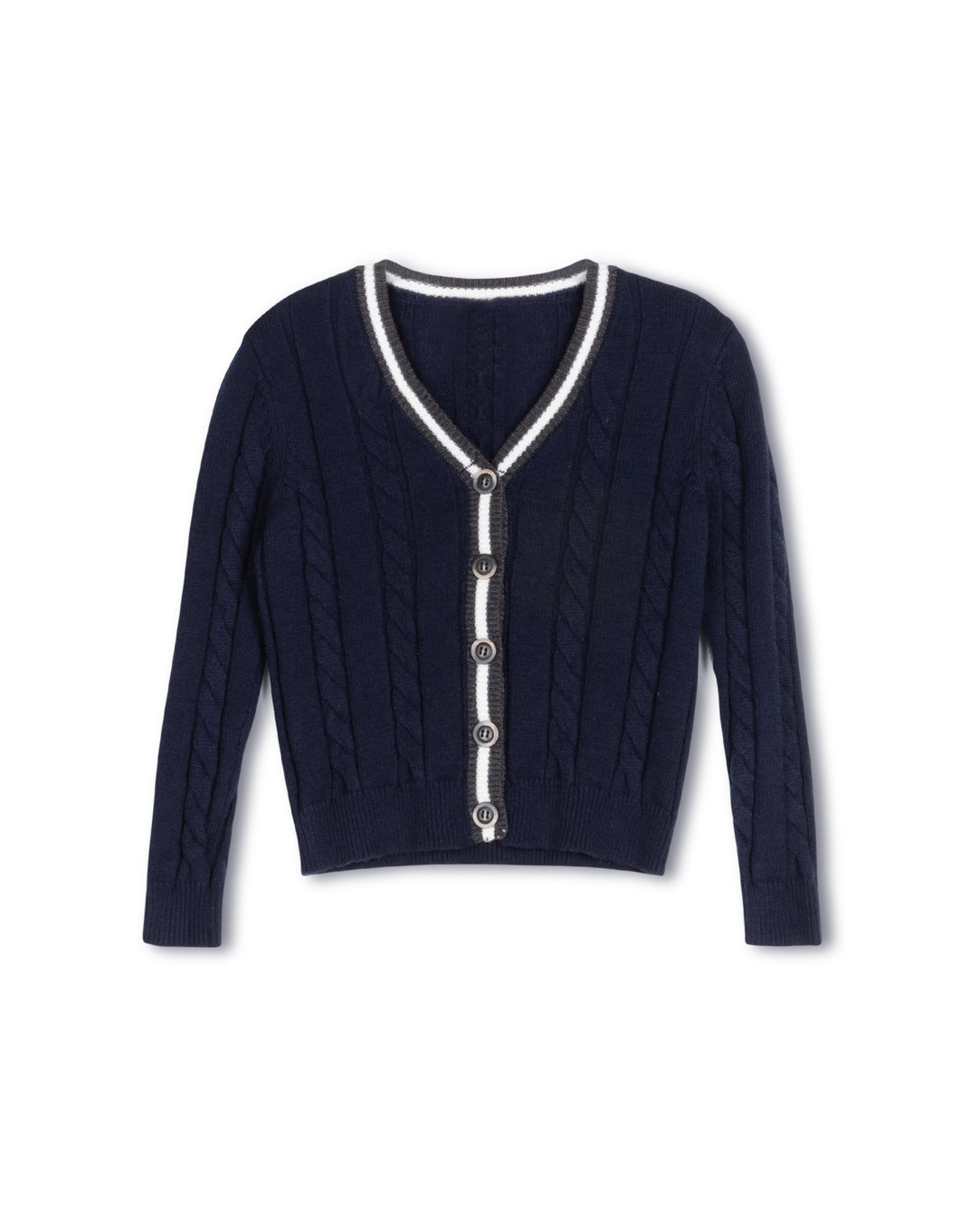 HARPER JAMES NAVY/WHITE TRIM CABLE KNIT CARDIGAN [FINAL SALE]