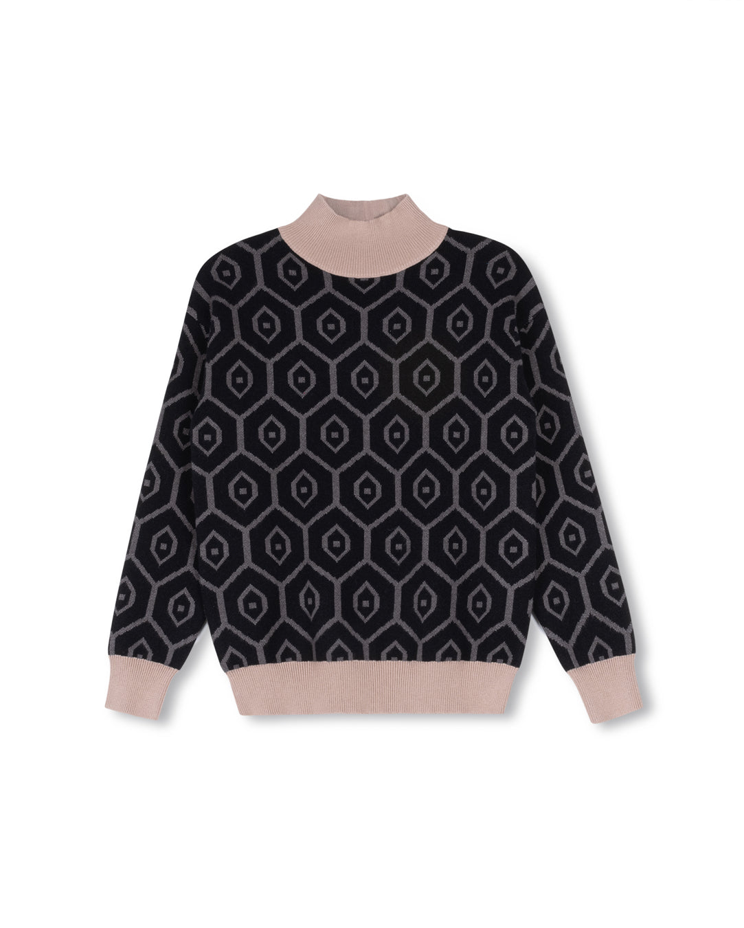 HARPER JAMES BLACK/PINK GEOMETRIC PRINT KNIT SWEATER [FINAL SALE]