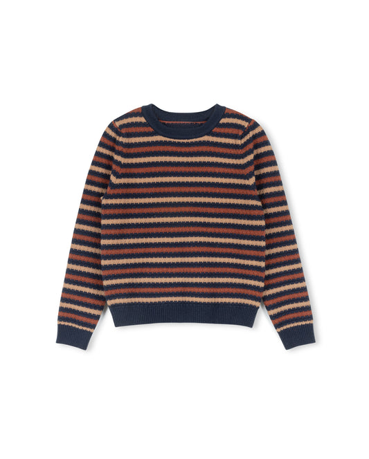 ONE CHILD BROWN/NAVY STRIPED KNIT SWEATER [FINAL SALE]