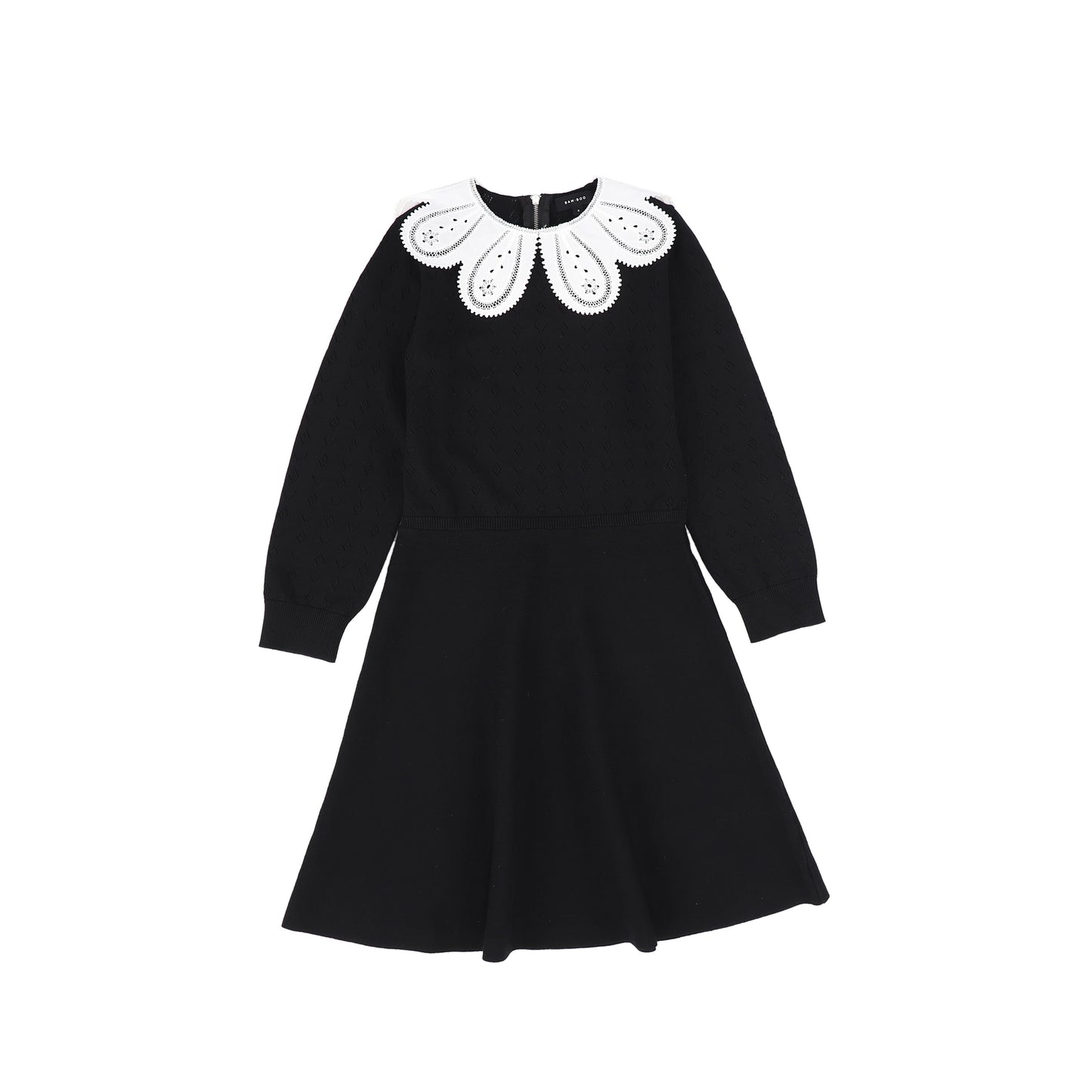 Bamboo Black Textured Knit Detail Collar Dress [FINAL SALE]