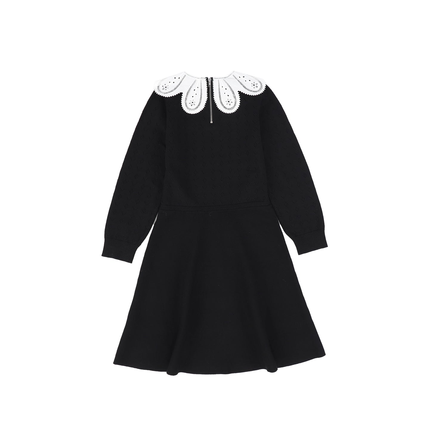 Bamboo Black Textured Knit Detail Collar Dress [FINAL SALE]