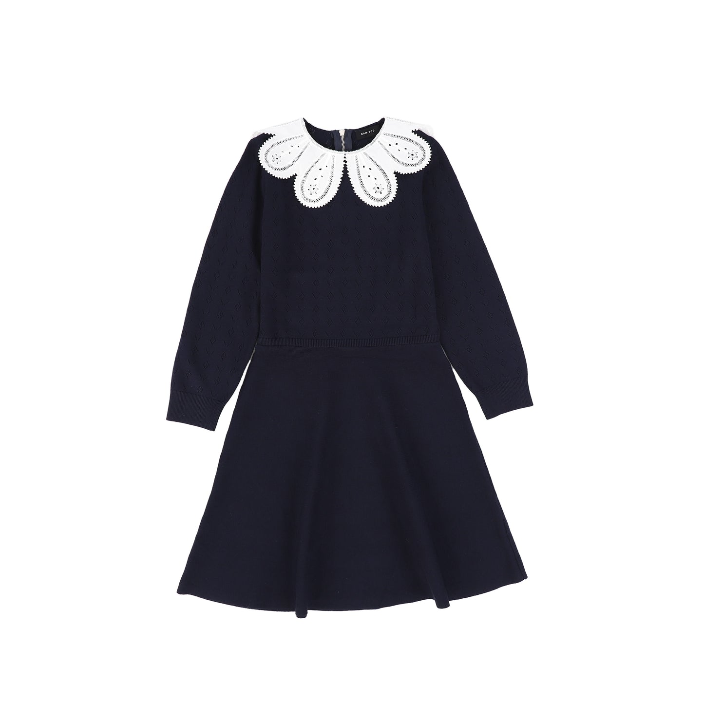 Bamboo Navy Textured Knit Detail Collar Dress [FINAL SALE]