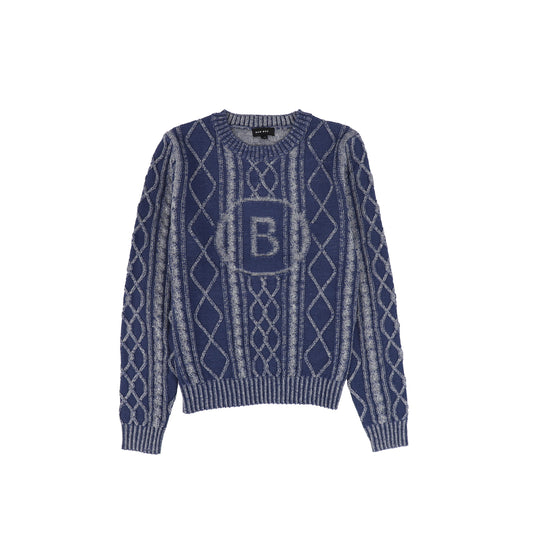 Bamboo Denim Braided Embroidered Knit Sweater