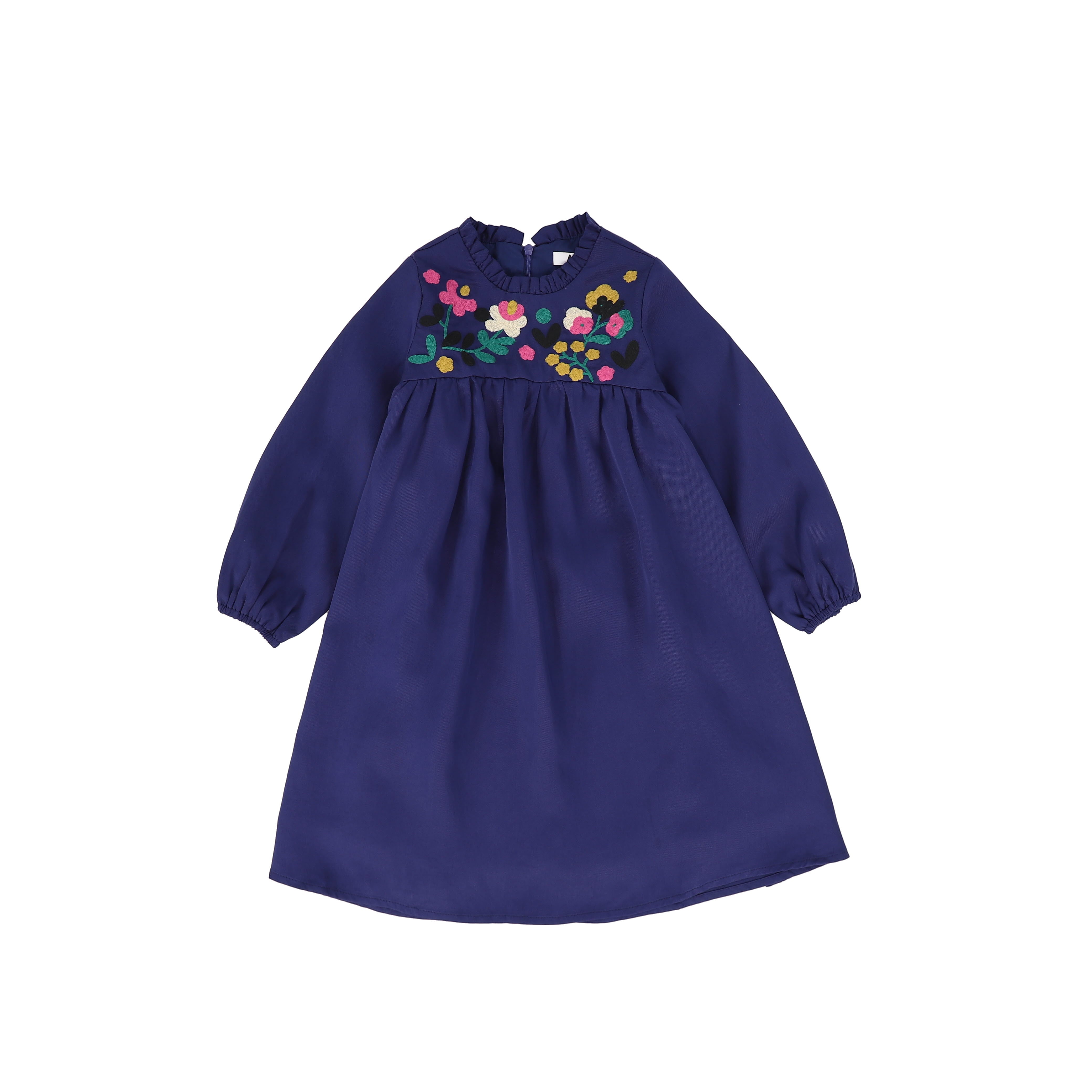 LILOU NAVY FLORAL EMBROIDERED BABY DOLL DRESS FINAL SALE