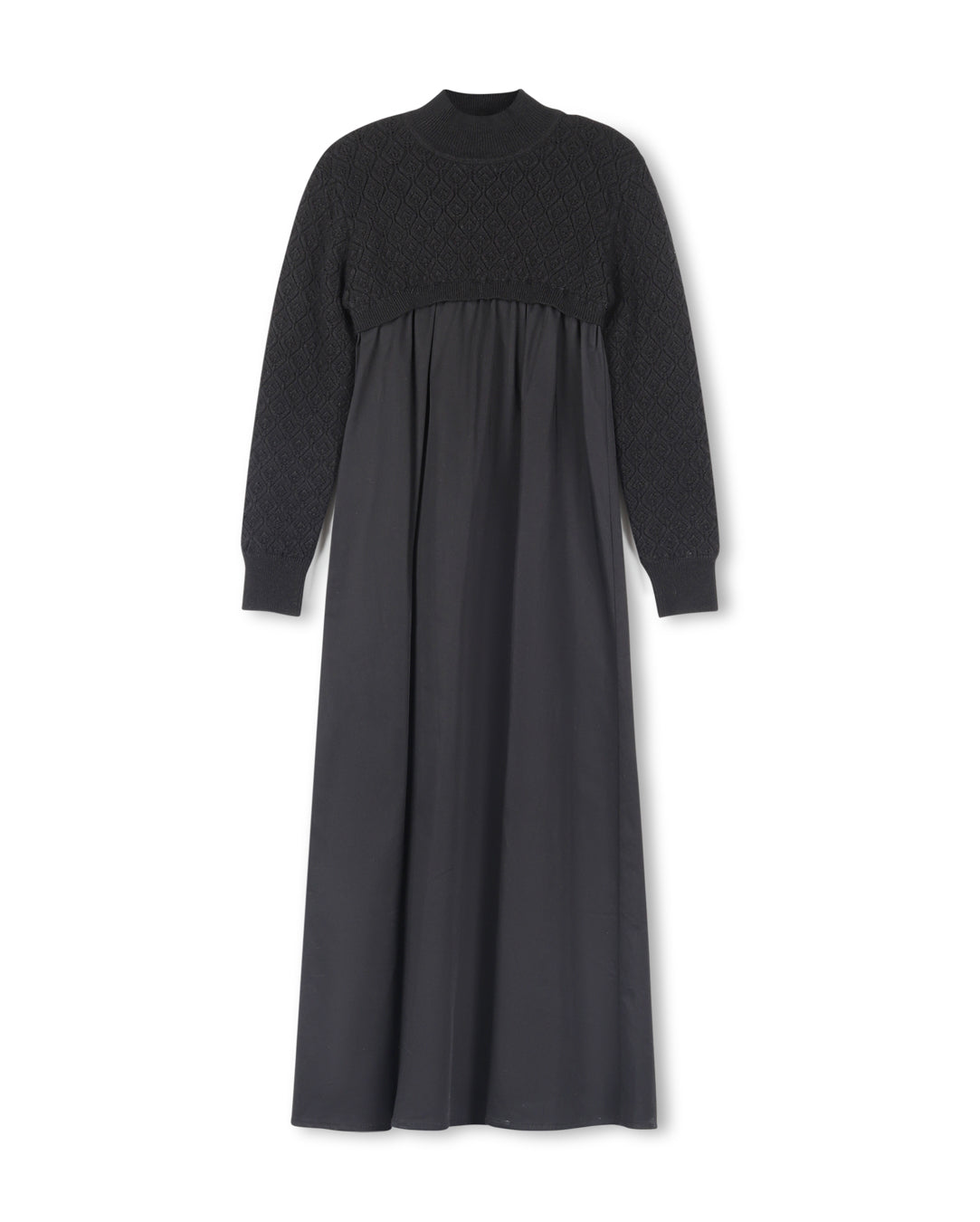 LILOU BLACK POPLIN/KNIT MAXI DRESS