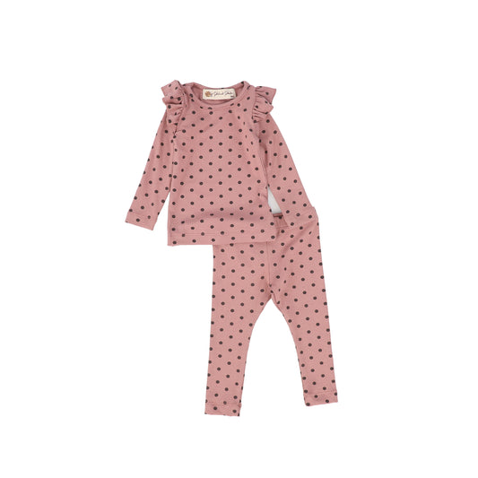 PHIL AND PHOEBE PINK RIBBED DOTTED LEGGING SET [FINAL SALE]