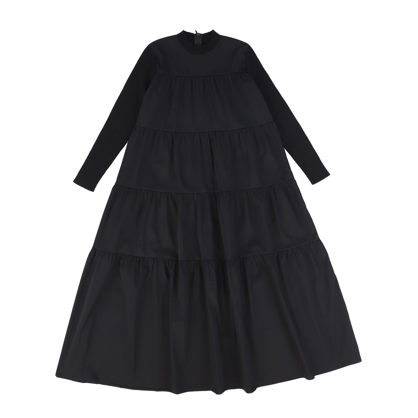 LILOU BLACK POPLIN TIERED MAXI DRESS [FINAL SALE]