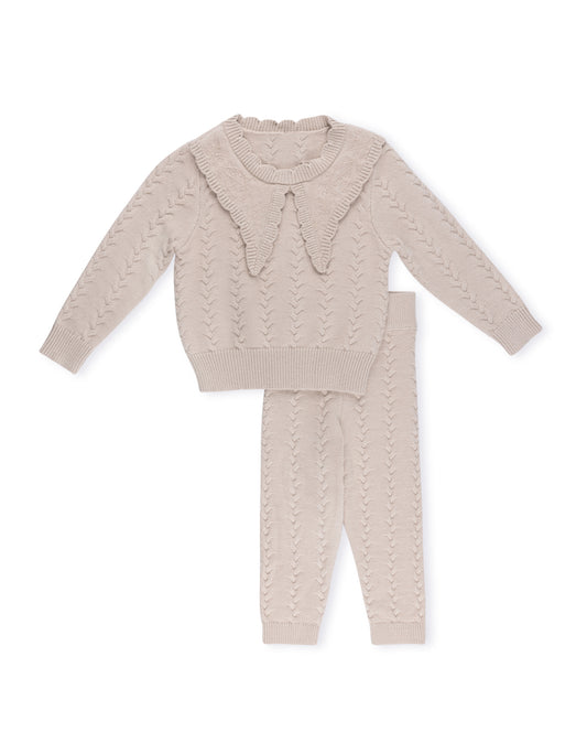 ONE CHILD TAUPE EMBROIDERED COLLARED SWEATER SET [FINAL SALE]