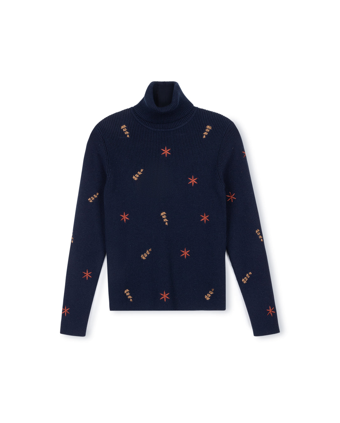 ONE CHILD NAVY EMBROIDERED RIBBED KNIT TURTLENECK [FINAL SALE]