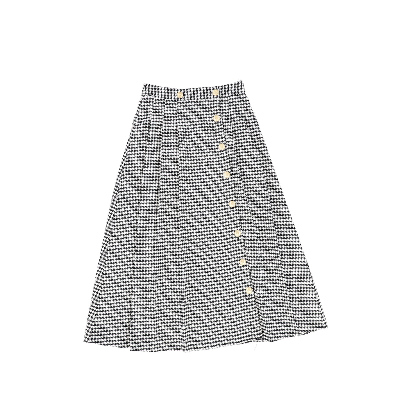 TUSTELLO BLACK/WHITE HOUNDSTOOTH GOLD BUTTON PLEAT SKIRT [FINAL SALE]