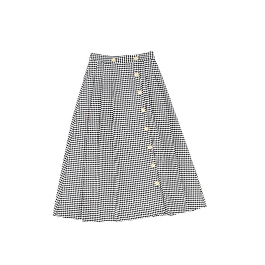 TUSTELLO BLACK/WHITE HOUNDSTOOTH GOLD BUTTON PLEAT SKIRT