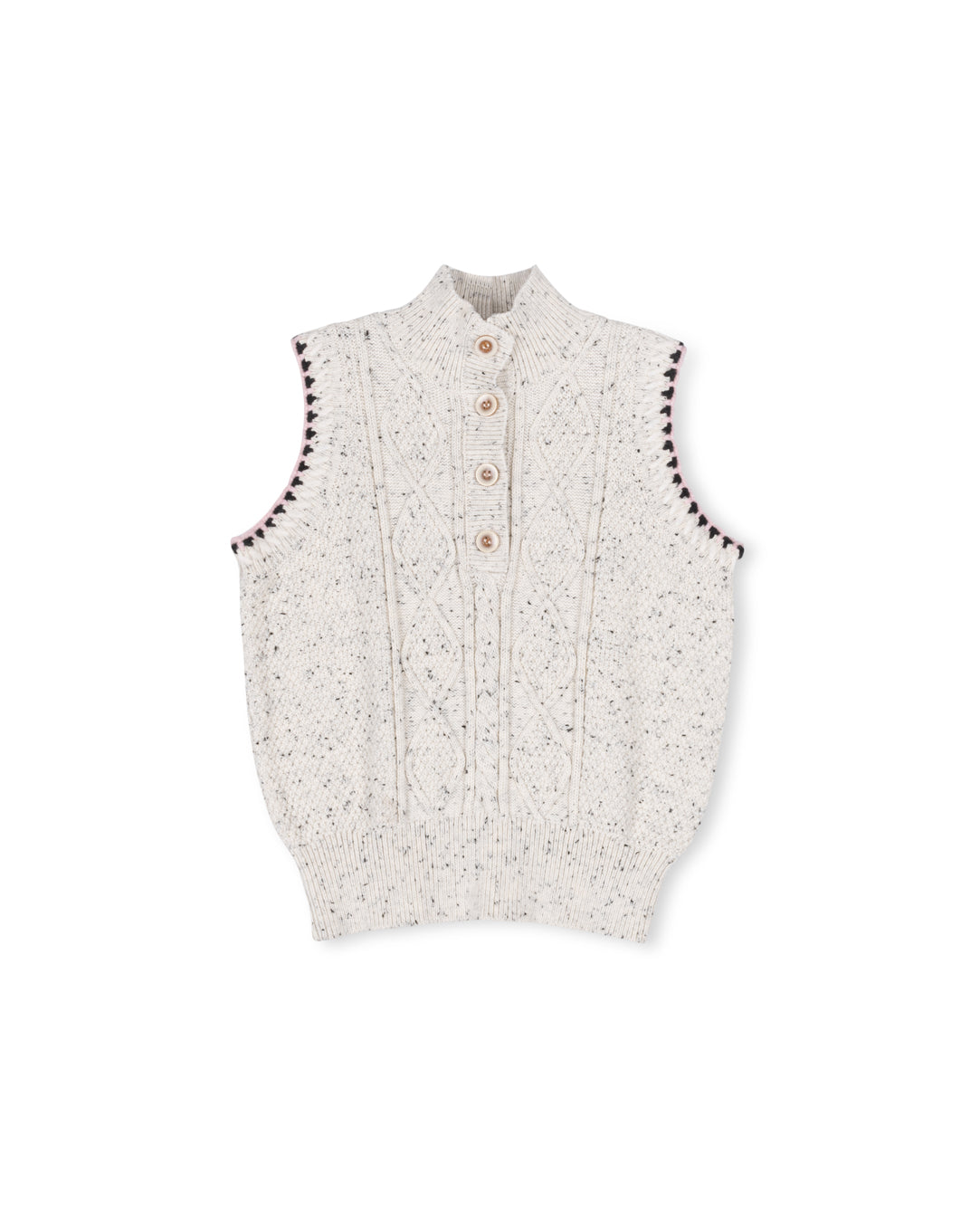 LILOU OATMEAL MARLED KNIT BRAID TRIM VEST