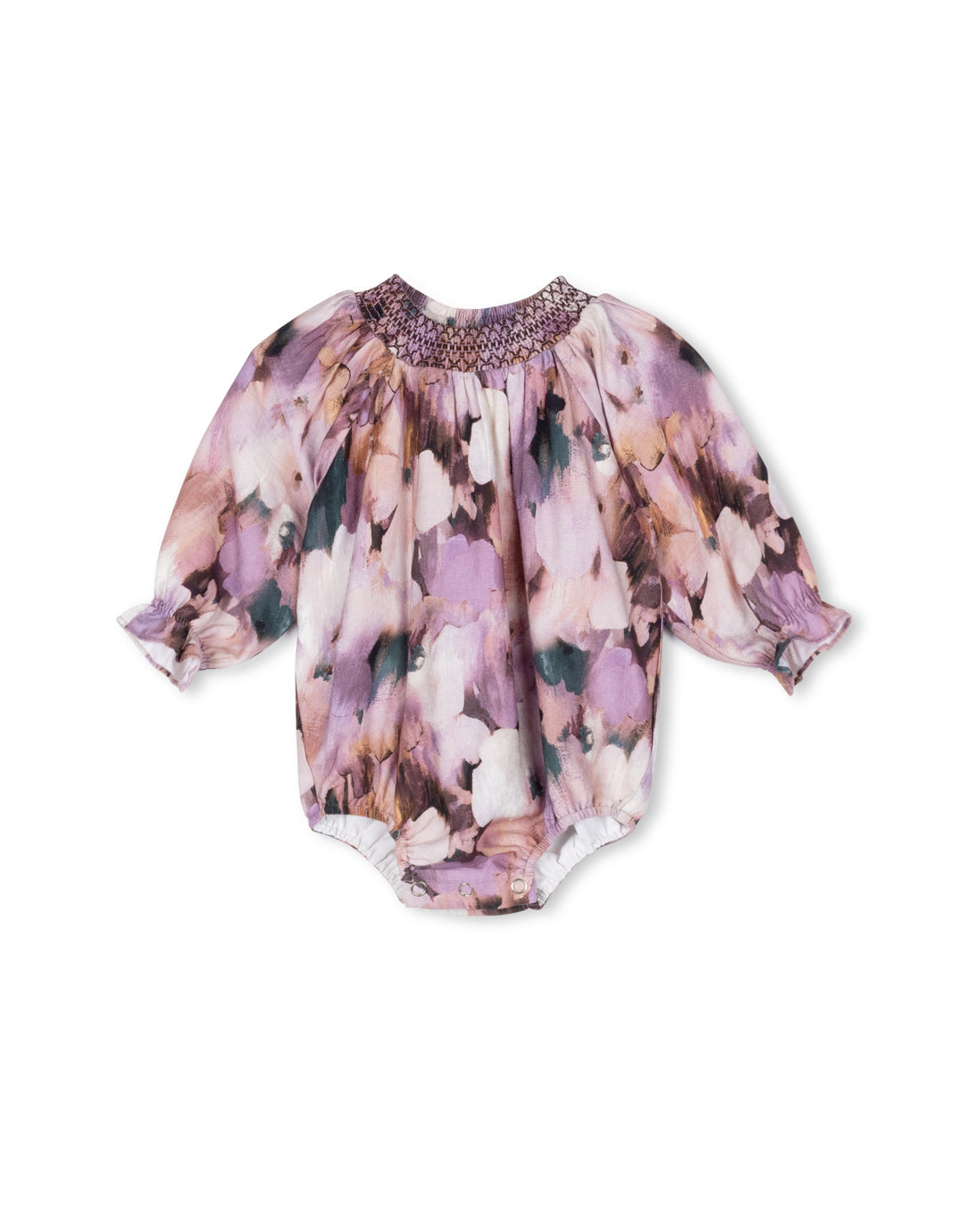 ONE CHILD LAVENDER FLORAL SMOCKED ROMPER [FINAL SALE]