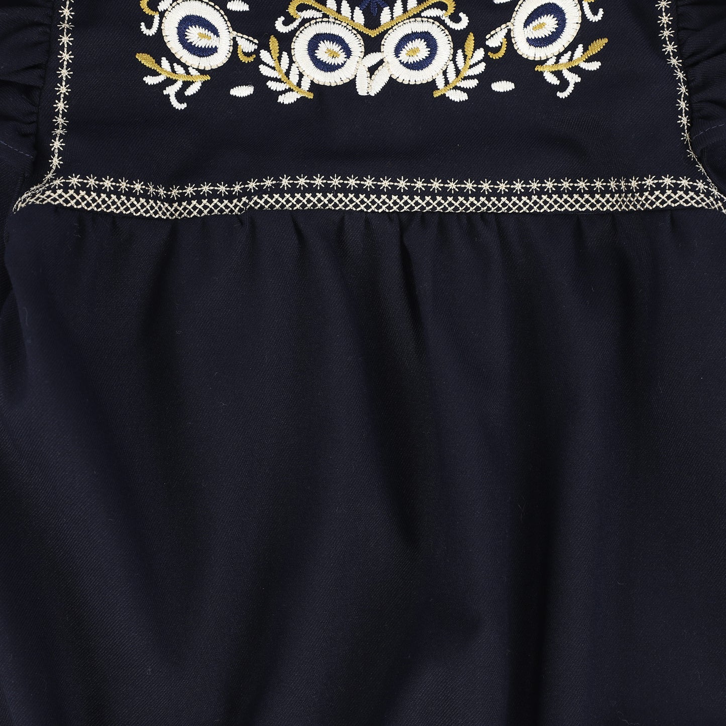 Bace Collection Navy Embroidery Ruffle Shoulder Romper