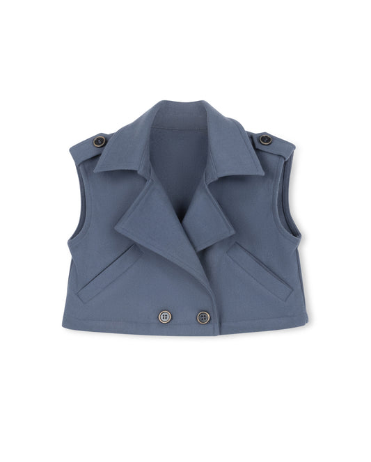 ONE CHILD BLUE WOOL COLLAR VEST [FINAL SALE]