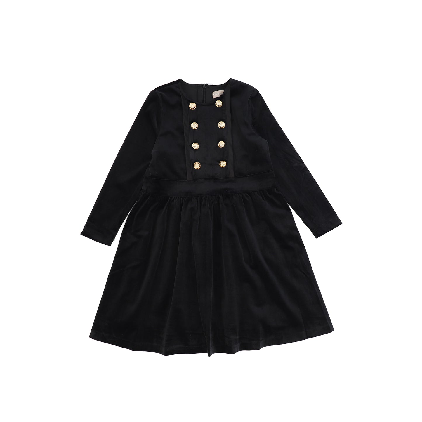 ONE CHILD BLACK VELOUR WAISTED BUTTON DRESS