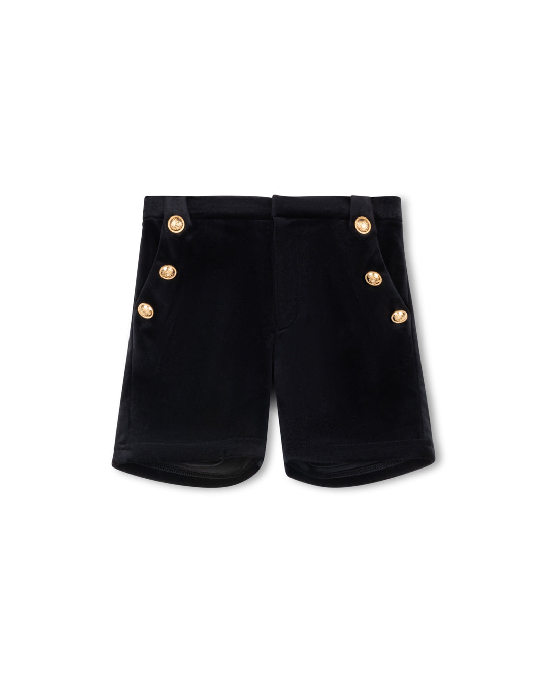 ONE CHILD BLACK VELOUR BUTTON SHORTS