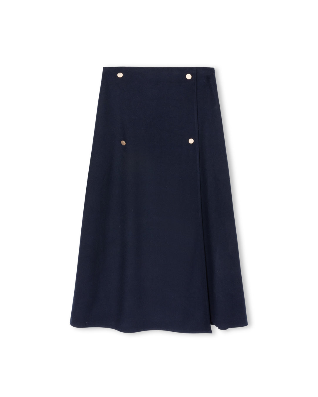 TUSTELLO NAVY WOOL GOLD BUTTON WRAP SKIRT [FINAL SALE]