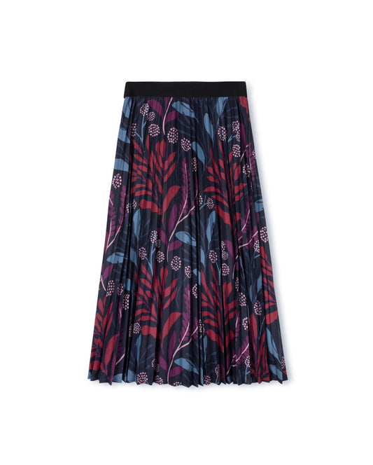 TUSTELLO FLORAL LEAF PRINT PLEATED MIDI SKIRT