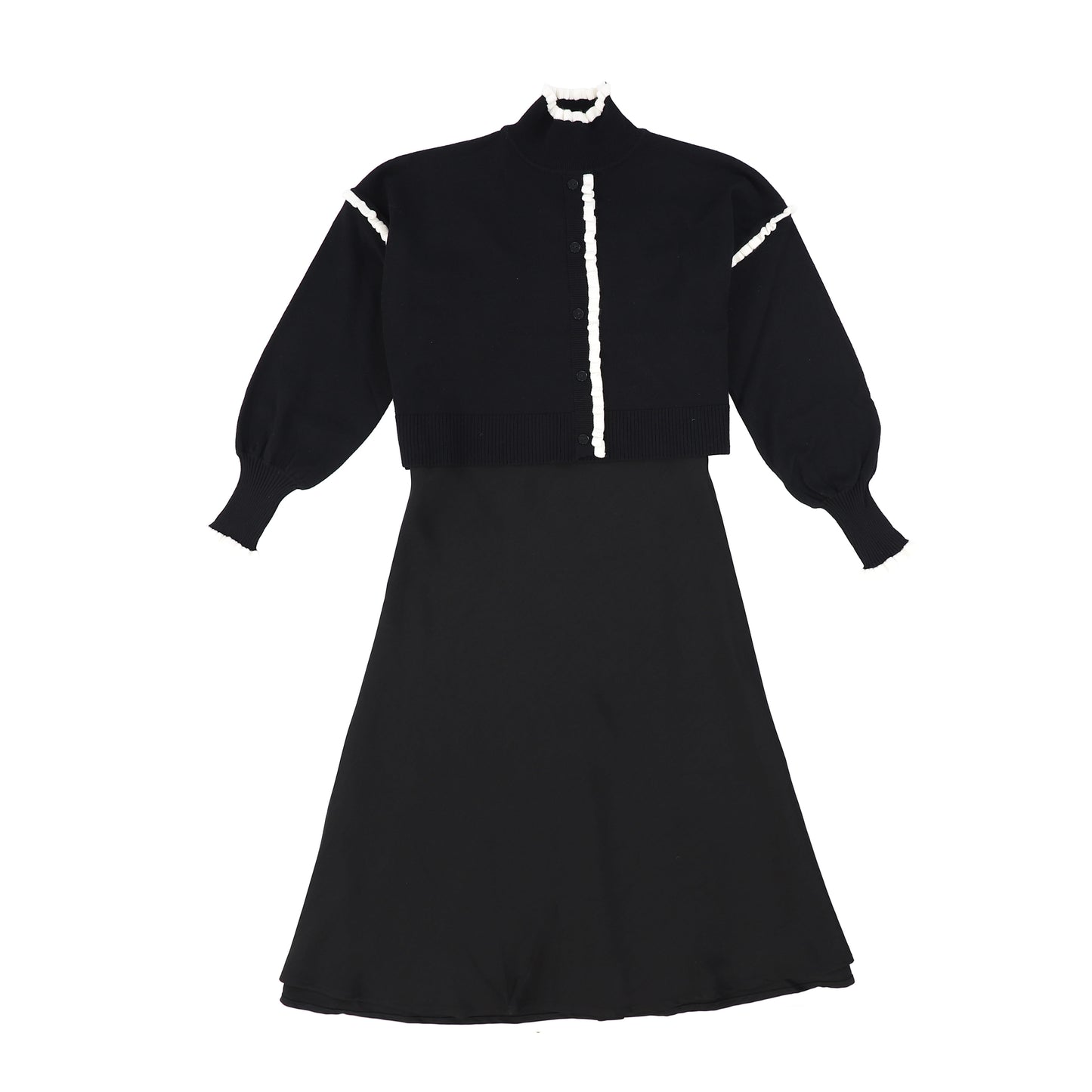 MINIMAL BLACK RUFFLE TRIM KNIT /SILK DRESS [FINAL SALE]