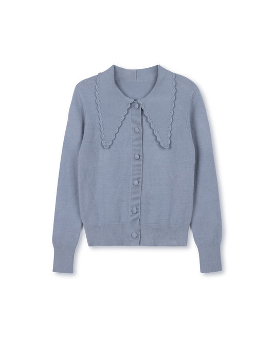 TUSTELLO BLUE MOHAIR KNIT SCALLOP TRIM COLLAR CARDIGAN [FINAL SALE]