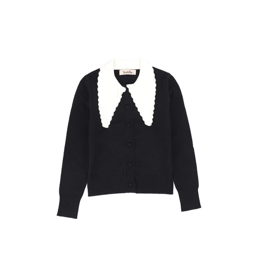 TUSTELLO BLACK MOHAIR KNIT RHINESTONE CARDIGAN