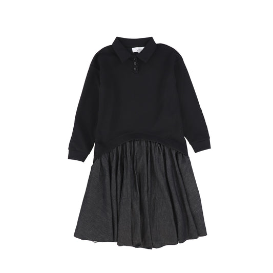 VIBE BLACK SWEATSHIRT/DENIM COLLARED DRESS [FINAL SALE]