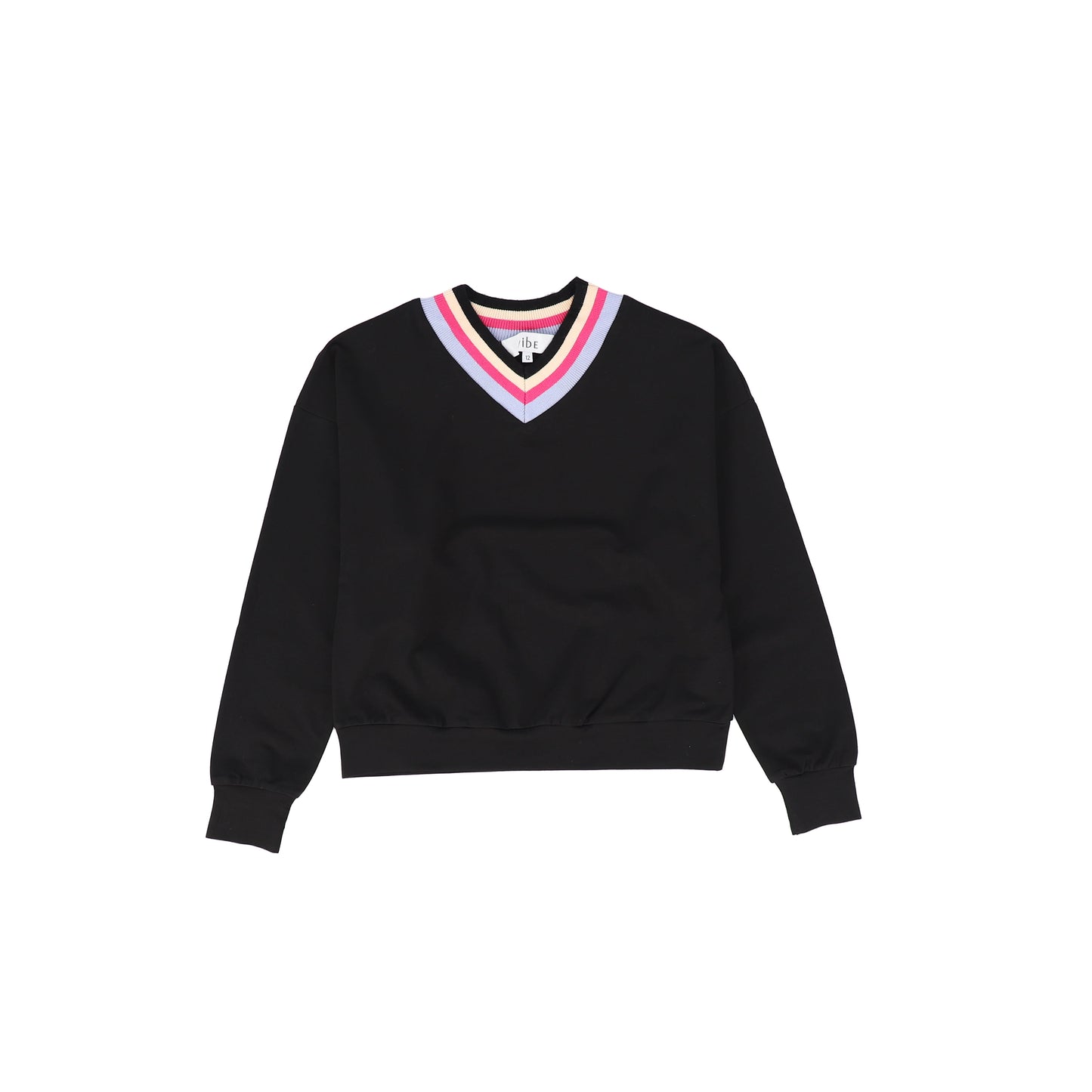 VIBE BLACK STRIPE KNIT TRIM SWEATSHIRT