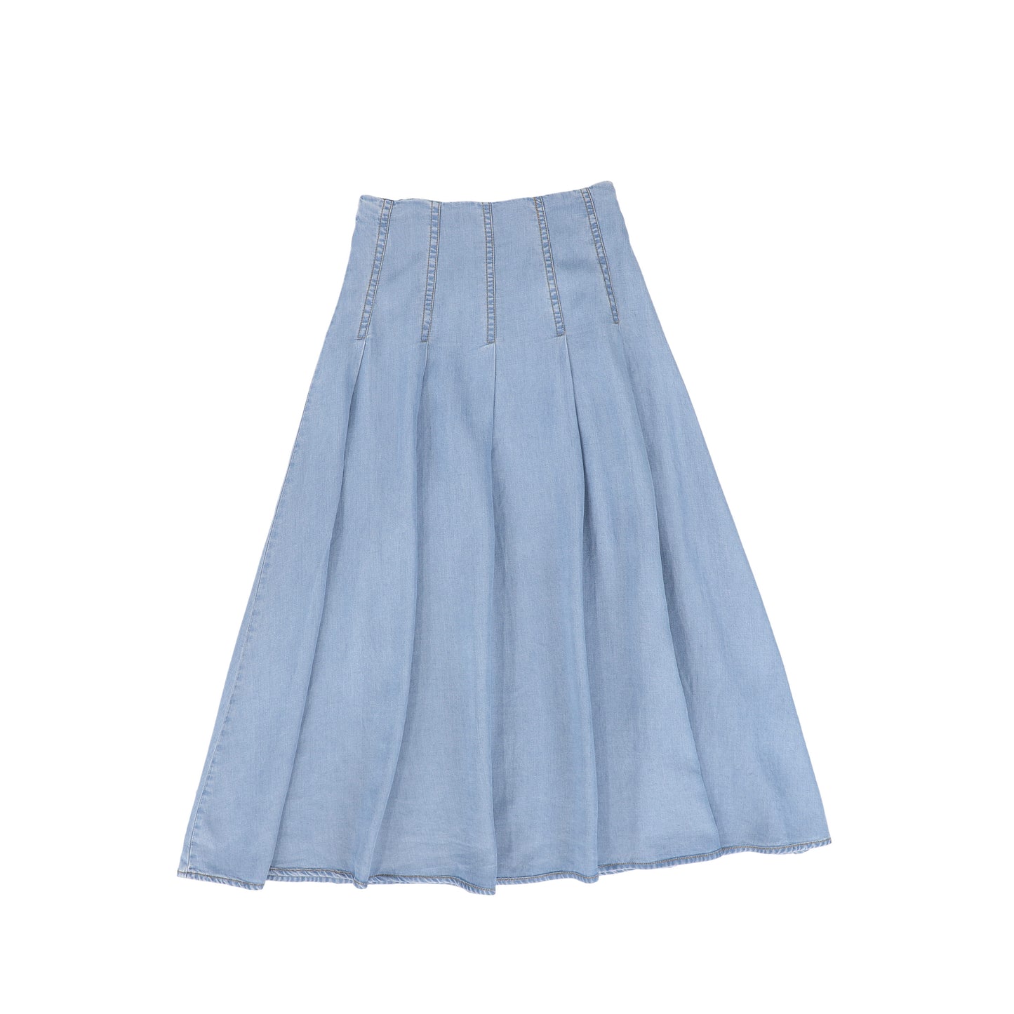 VALENTINA LIGHT BLUE DENIM CHAMBRAY STITCHED SKIRT