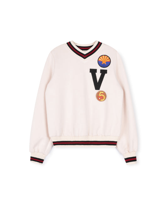 VIBE CREAM VARSITY TRIM LETTER PATCH SWEATSHIRT [FINAL SALE]