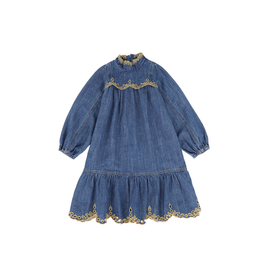 PHIL AND PHOEBE DENIM EMBROIDERED EYELET DRESS [FINAL SALE]