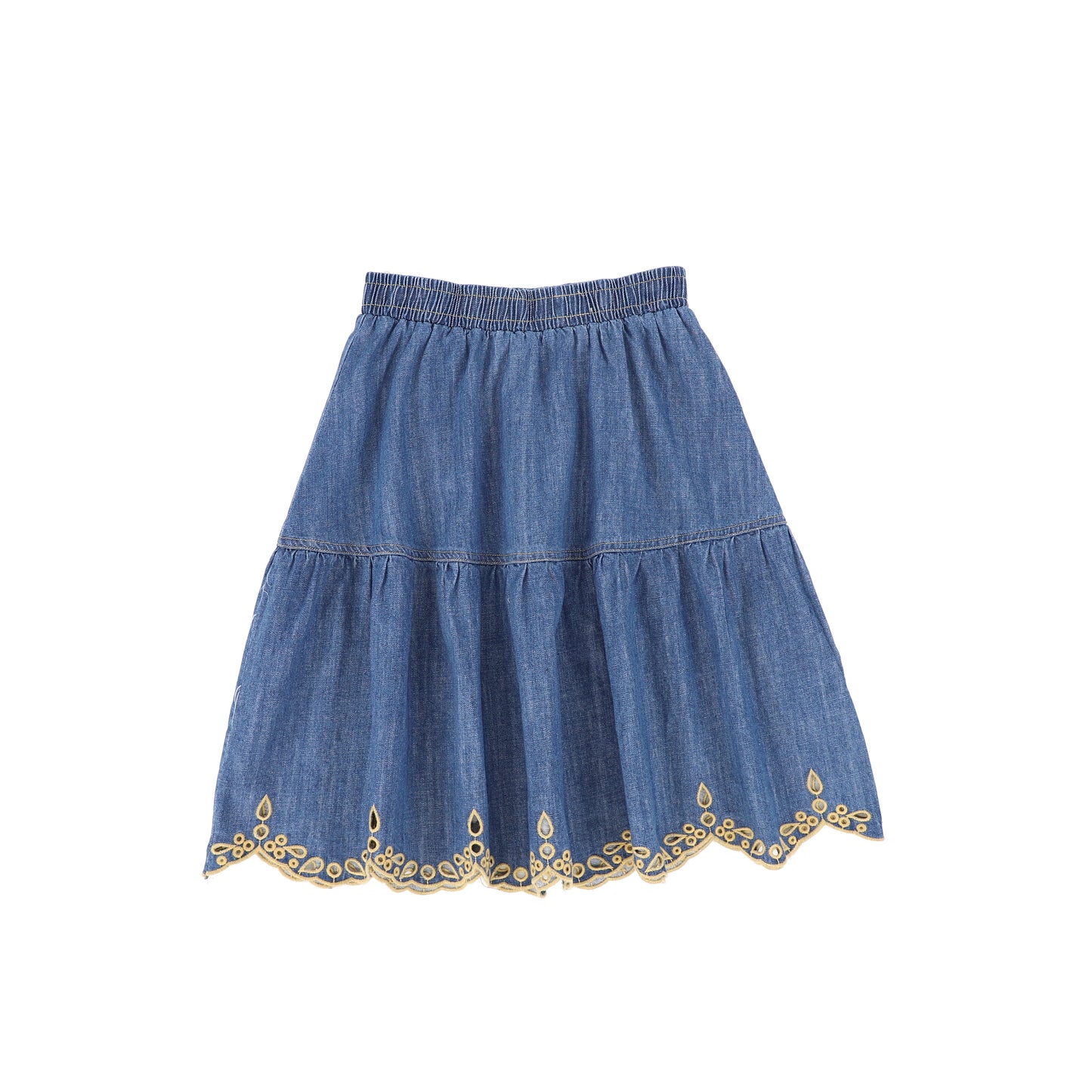 PHIL AND PHOEBE DENIM EMBROIDERED EYELET SKIRT [FINAL SALE]