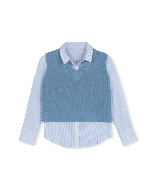 HARPER JAMES BLUE PINSTRIPED SHIRT VEST SET