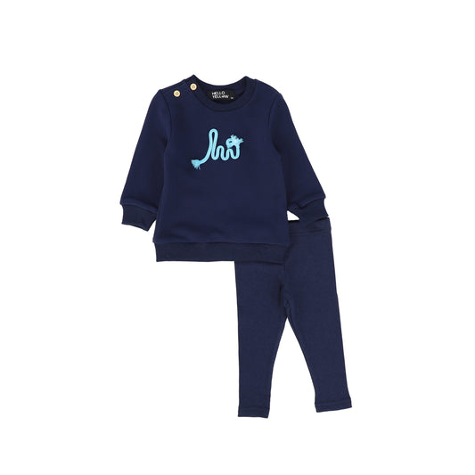 HELLO YELLOW NAVY PIPING WORD SWEATSHIRT SET