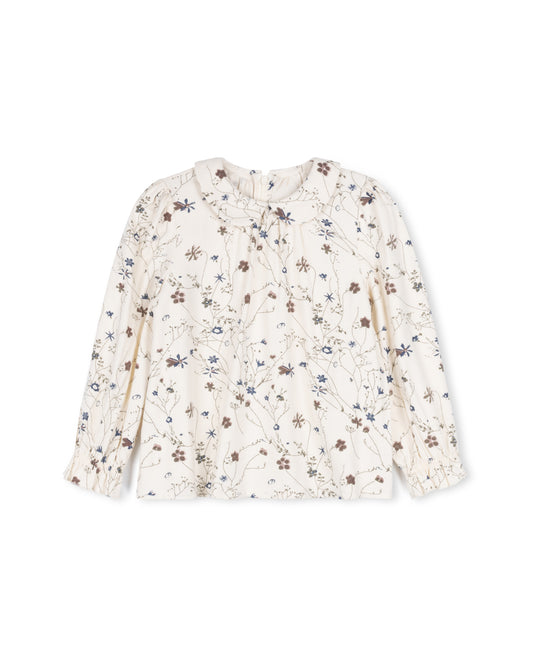 ONE CHILD CREAM/BROWN FLORAL PETER PAN COLLAR BLOUSE