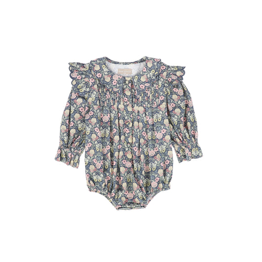 ONE CHILD PINK/GREEN FLORAL SCALLOP TRIM ROMPER