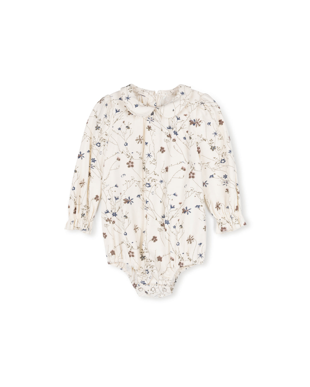 ONE CHILD CREAM/BROWN FLORAL PETER PAN COLLAR ROMPER