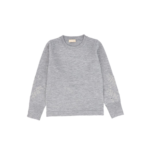 ONE CHILD GREY EMBROIDERED LEAF SWEATER [FINAL SALE]