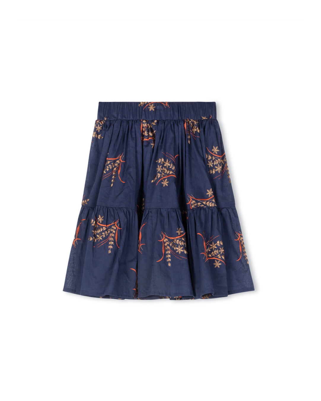 ONE CHILD NAVY/BROWN FLORAL EMBROIDERED SKIRT [FINAL SALE]