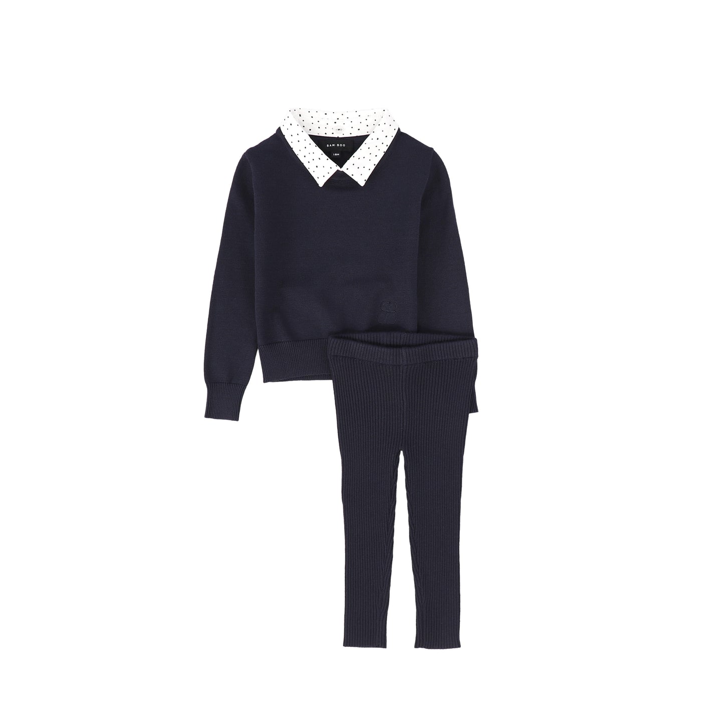 Bamboo Navy Ribbed Knit Sweater Set [FINAL SALE]