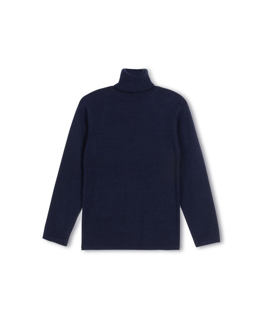 LILOU NAVY FITTED FLAT KNIT TURTLENECK