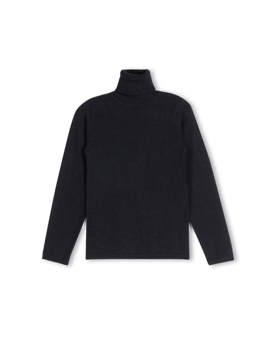 LILOU BLACK FITTED FLAT KNIT TURTLENECK