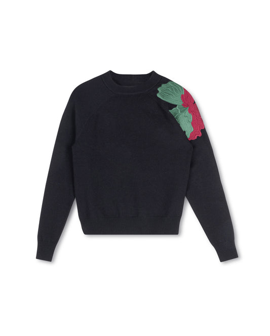 TUSTELLO BLACK EMBROIDERED FLORAL SWEATER [FINAL SALE]