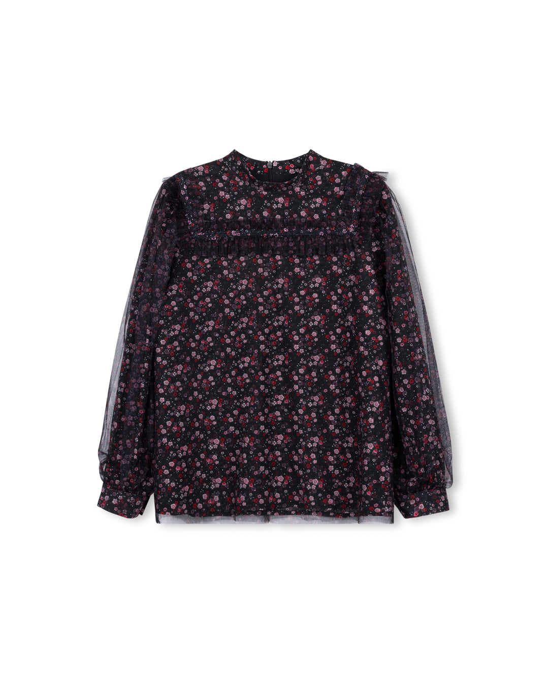 LILOU BLACK/PINK TINY FLORAL PRINTED TRIM TOP [FINAL SALE]