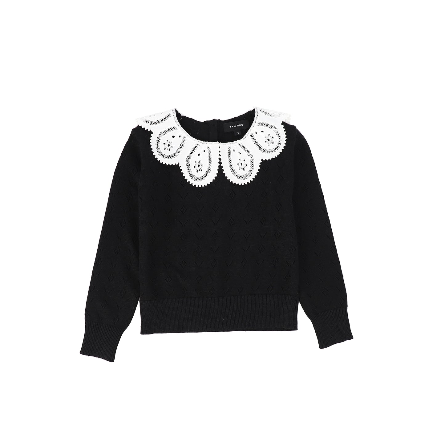 Bamboo Black Textured Knit Detail Collar Sweater [FINAL SALE]