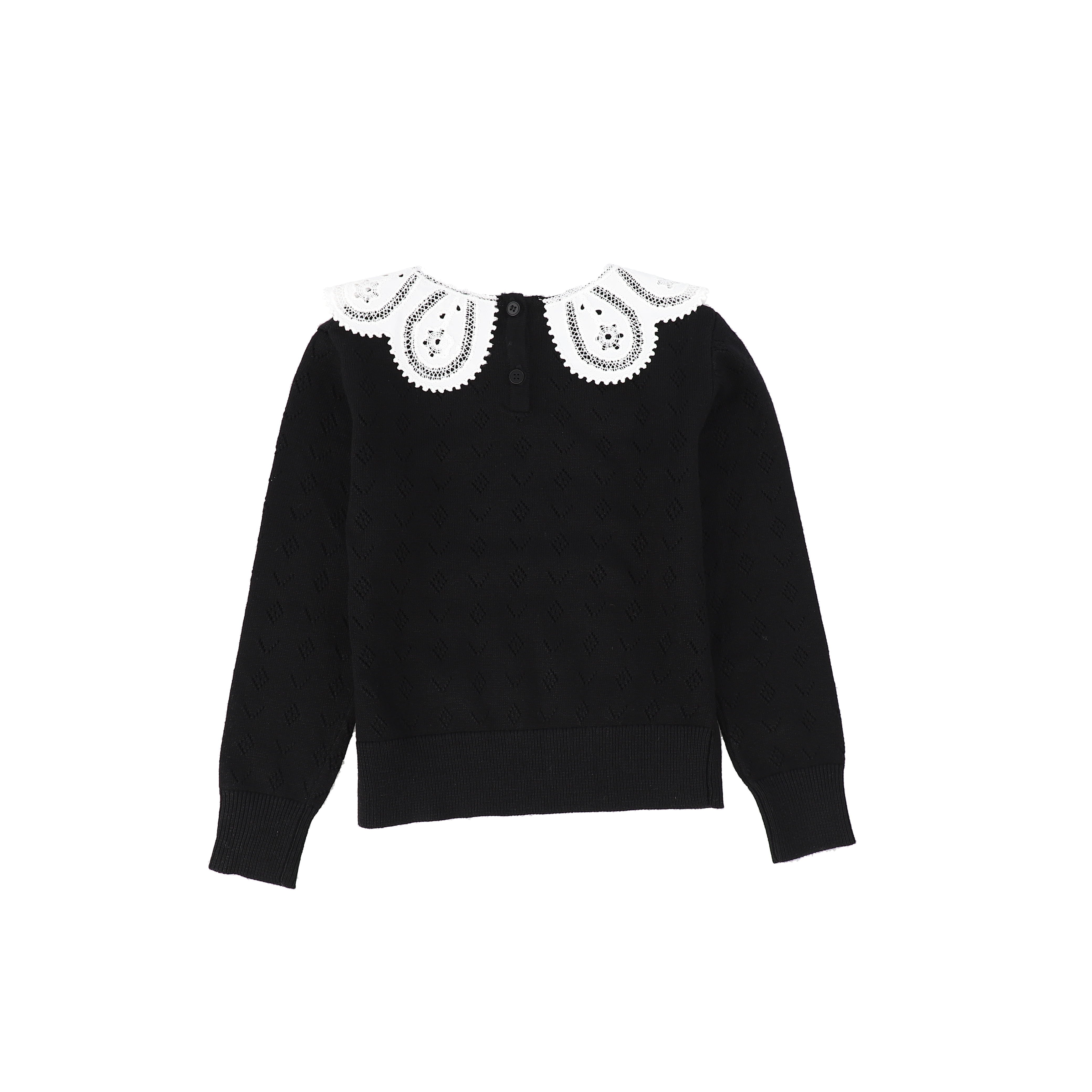 Bamboo Black Textured Knit Detail Collar Sweater [FINAL SALE