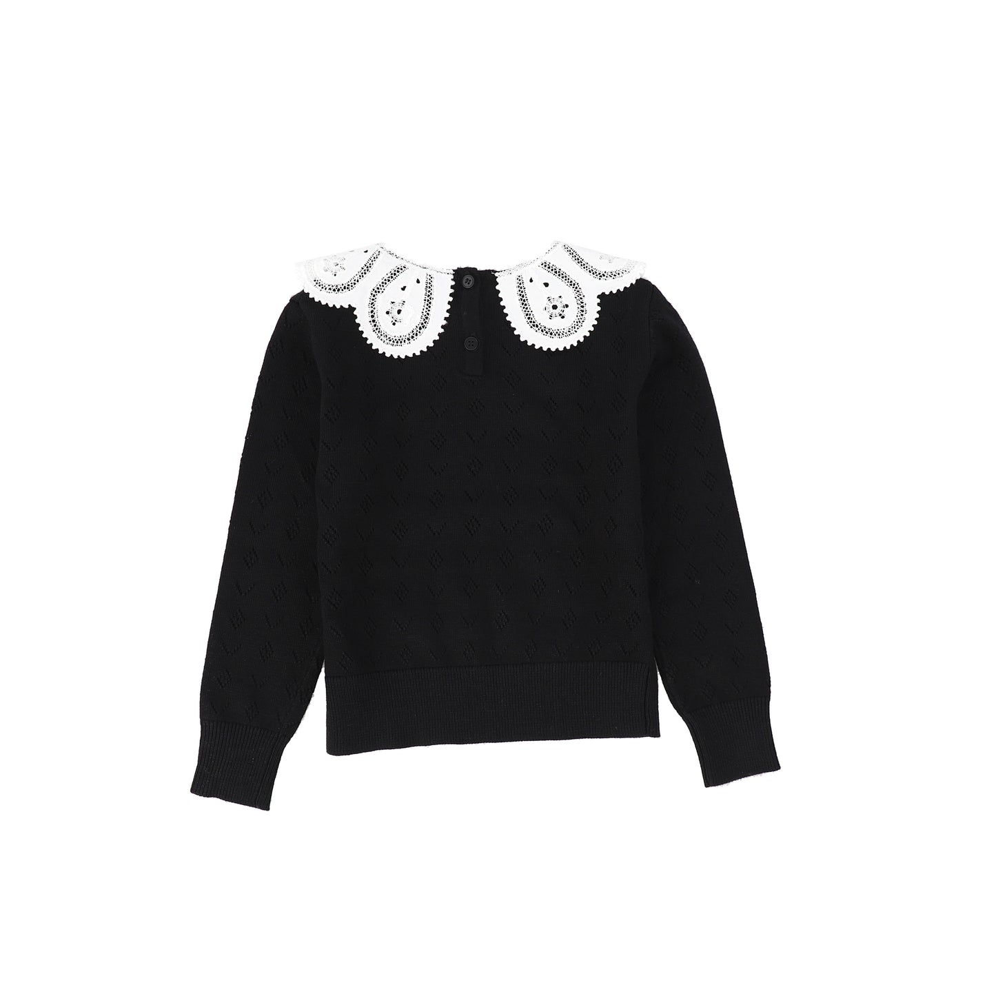 Bamboo Black Textured Knit Detail Collar Sweater [FINAL SALE]