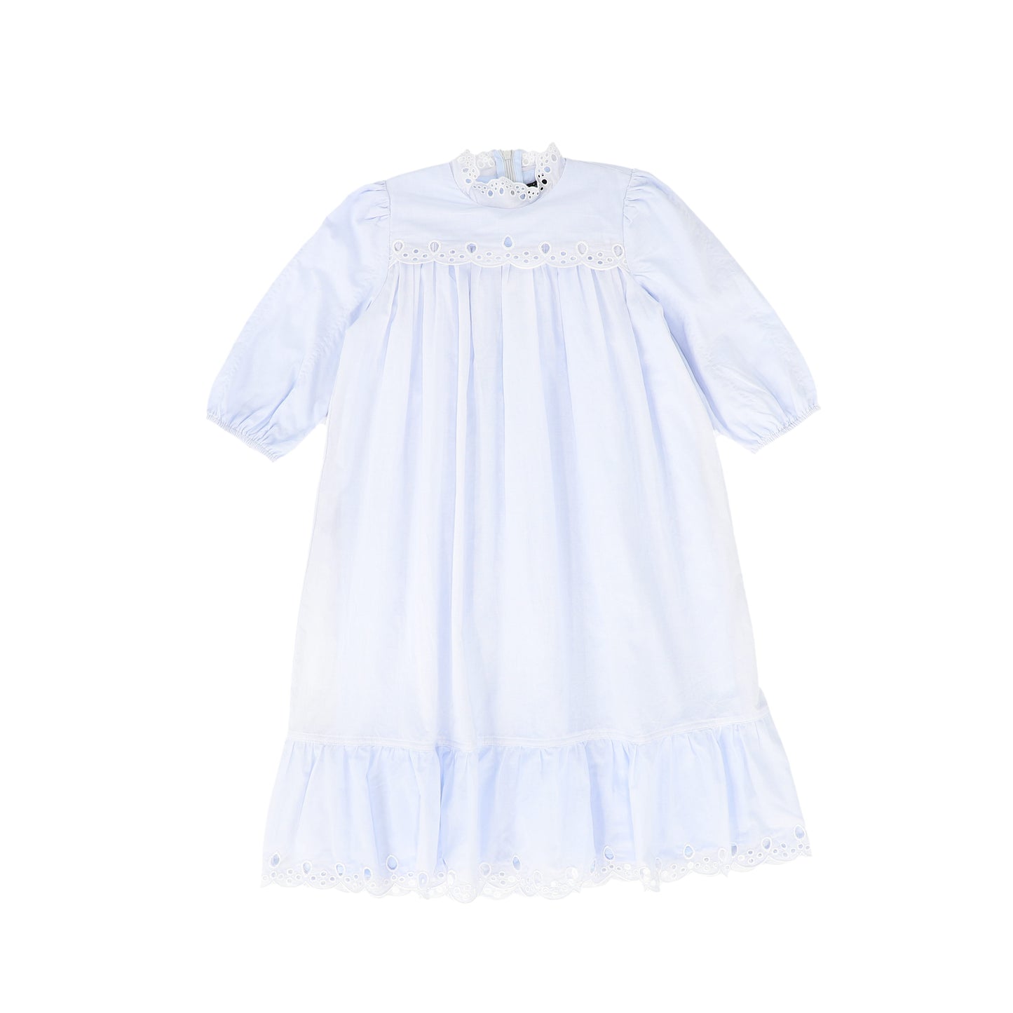 BAMBOO LIGHT BLUE EYELET TRIM DRESS