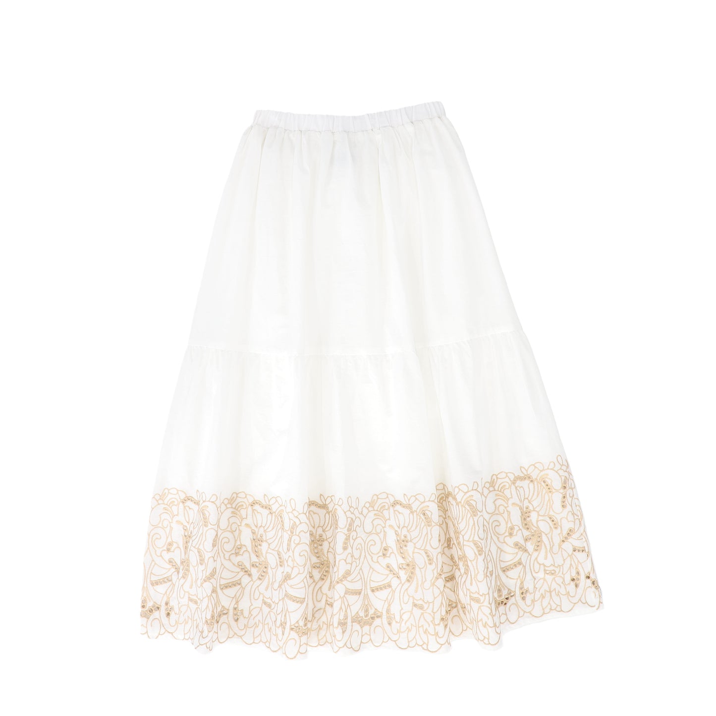 BAMBOO WHITE/TAN LACE EMBROIDERED TIERED SKIRT